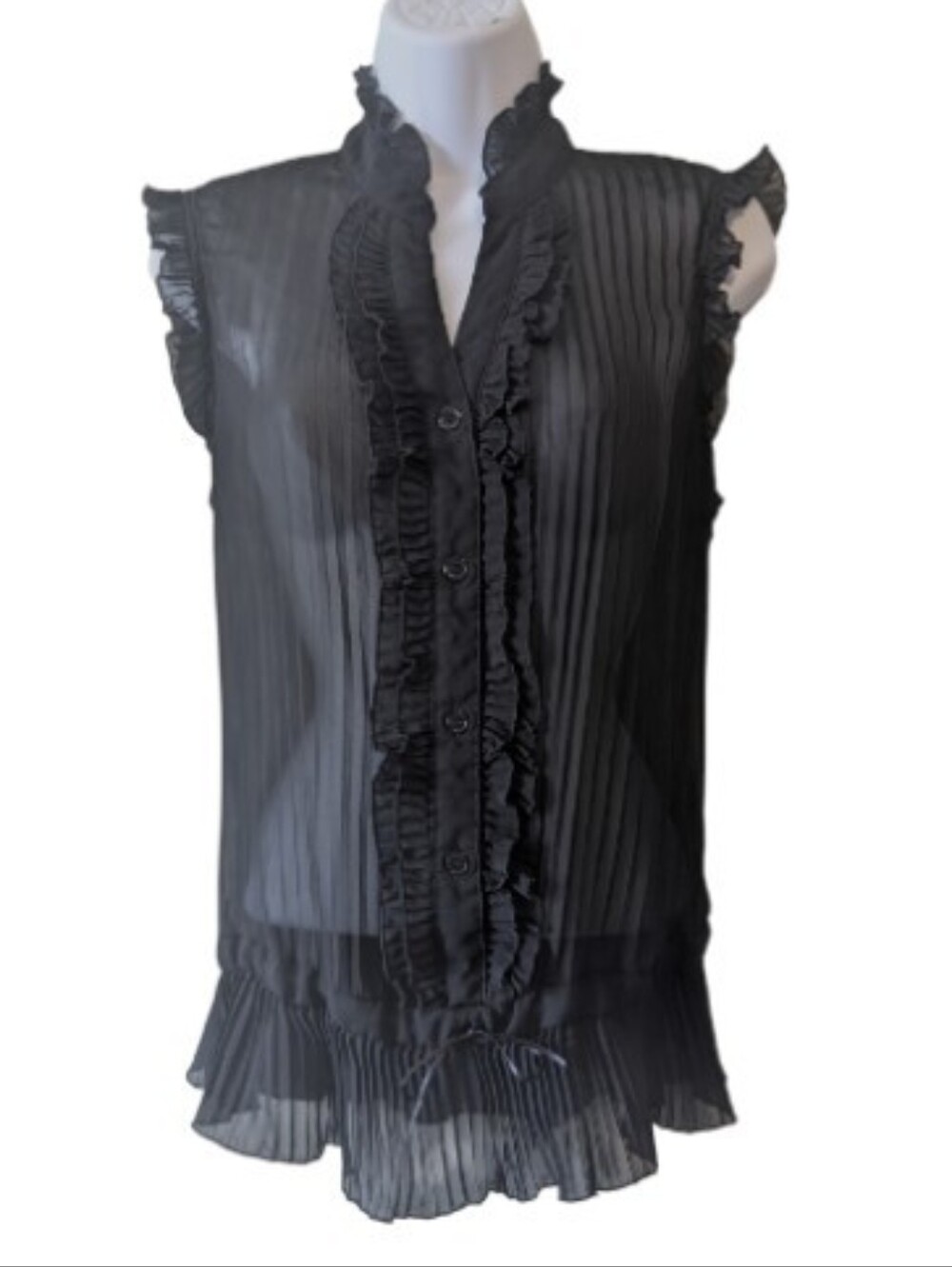 Charlotte Russe Black Sleeveless Ruffle Pleated Button-Front Blouse